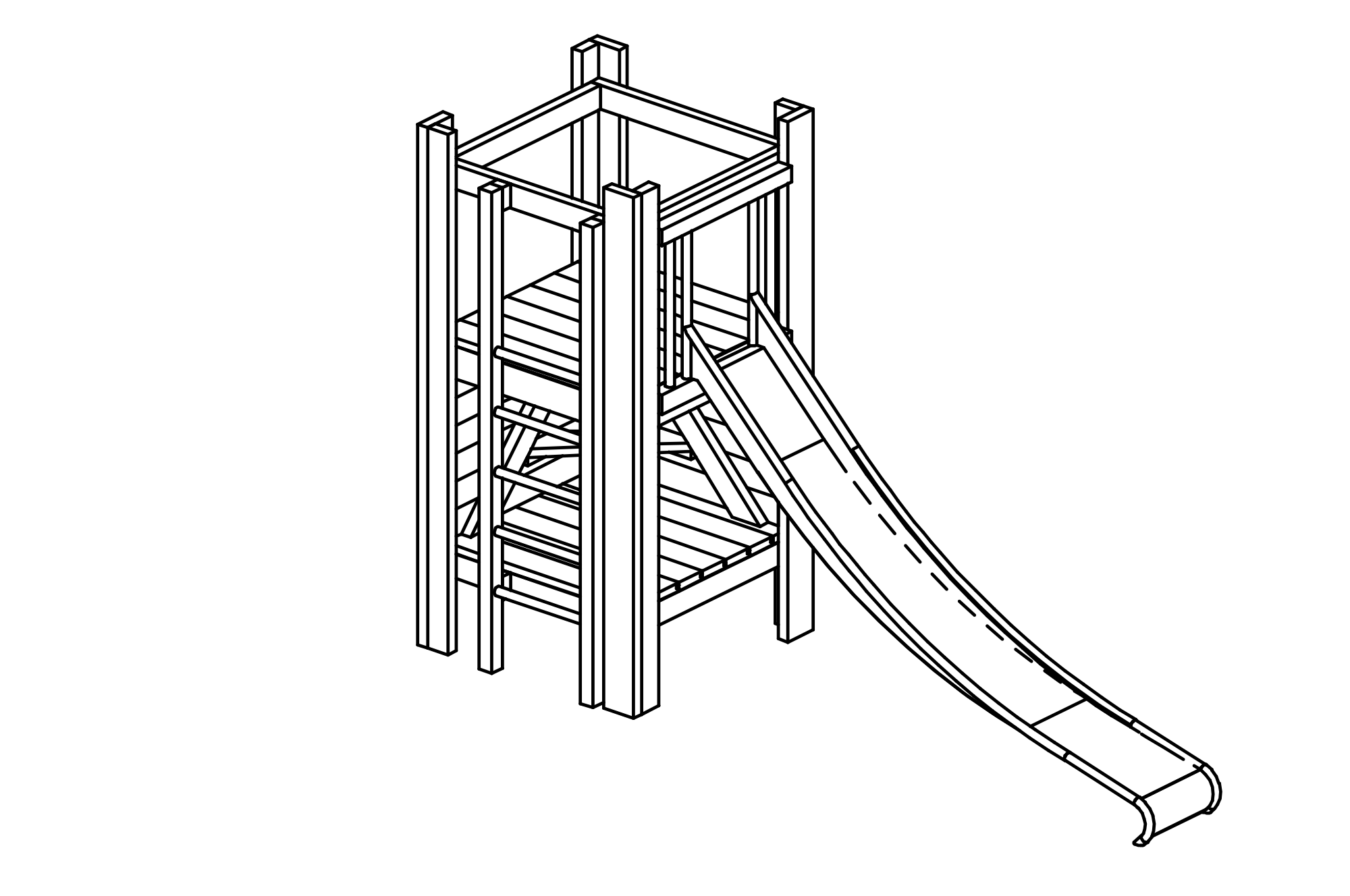 Hut Combination 32 is a platform hut with steel feet and a stainless steel slide