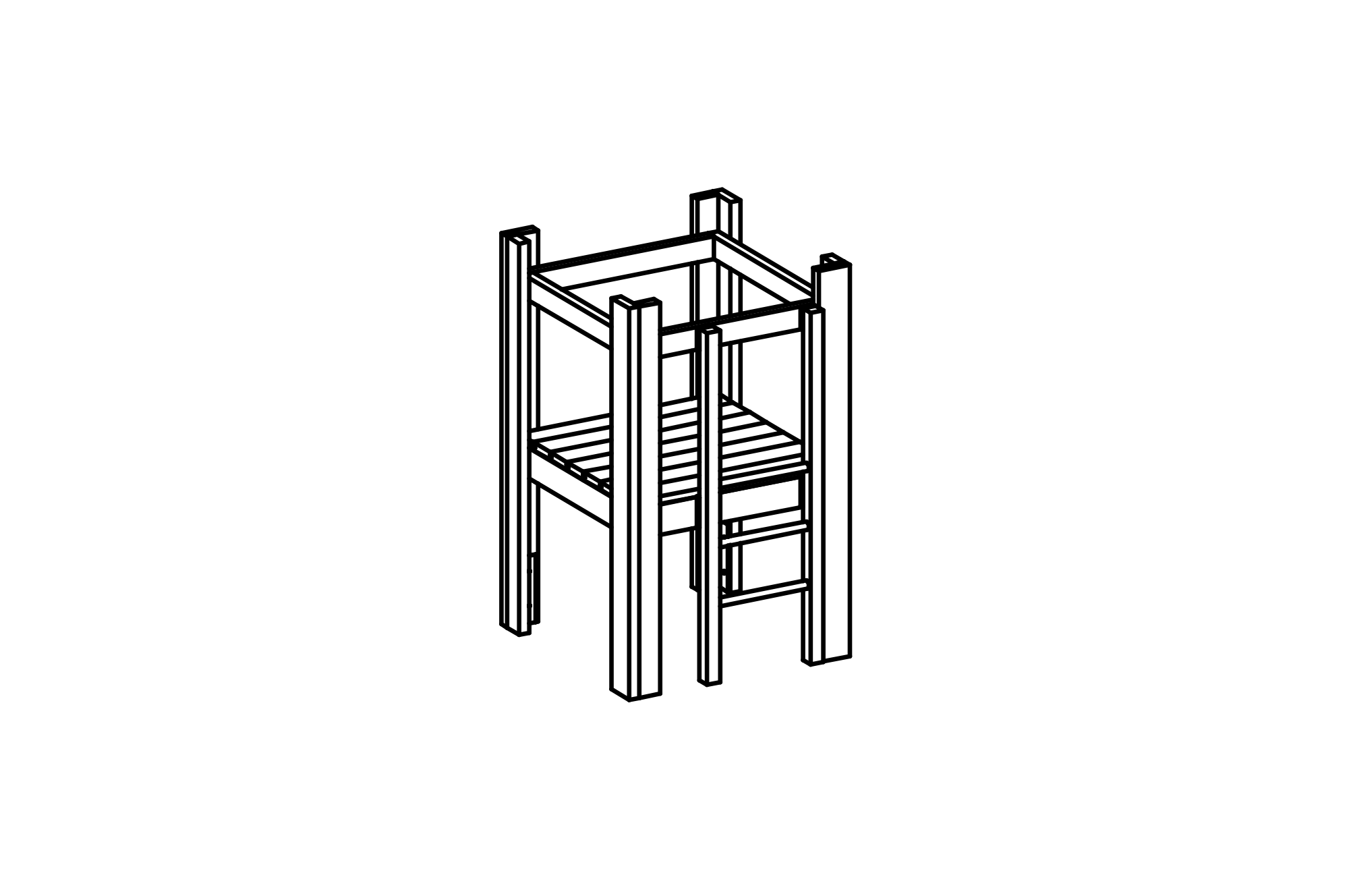 Small Platform Hut with ladder and equipment made of non-impregnated mountain larch