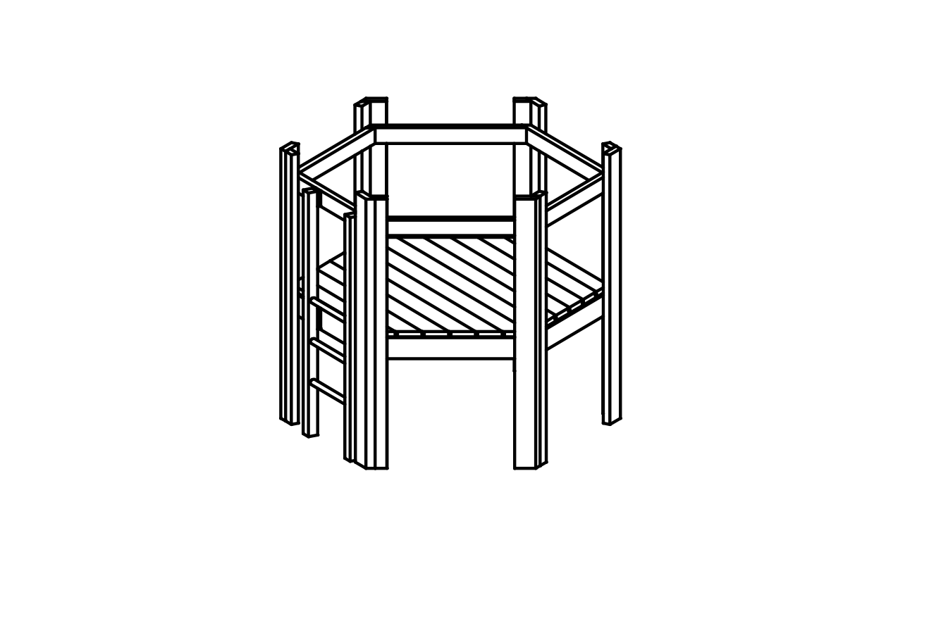 Small Hexagonal Hut has equipment made of non-impregnated mountain larch