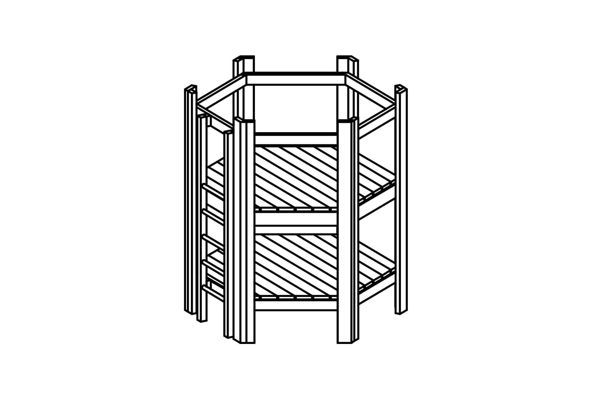 Hexagonal Hut made of non-impregnated mountain larch.