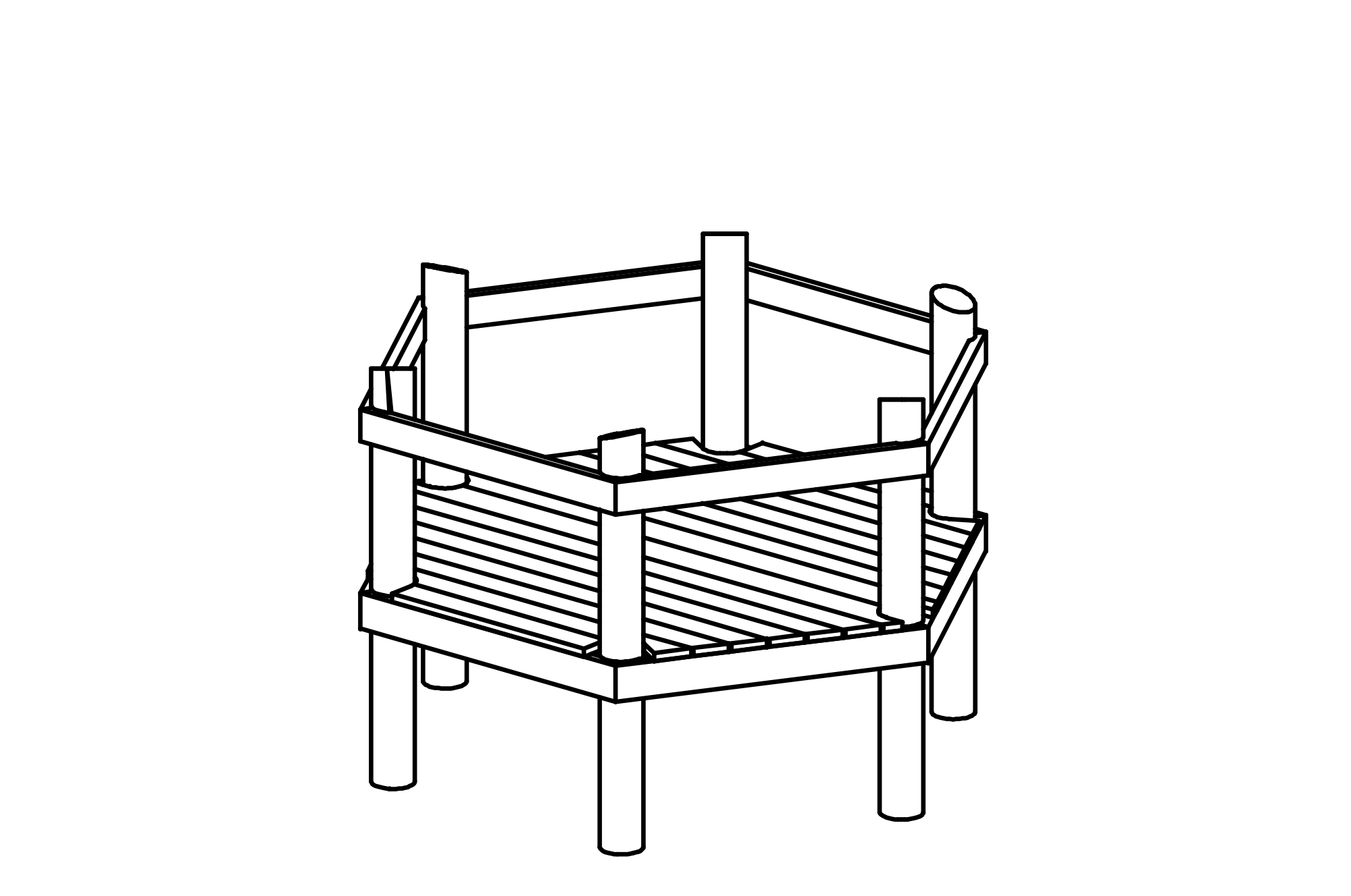 Hexagonal Platform, height 1.00 m, made of non-impregnated larch