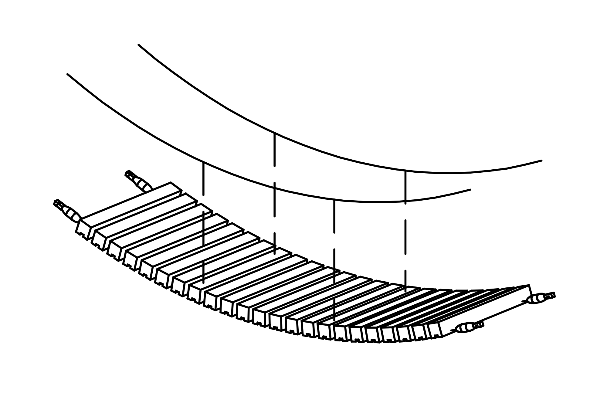 Running Boards with chain handrails for suspension bridge, length = 3  m