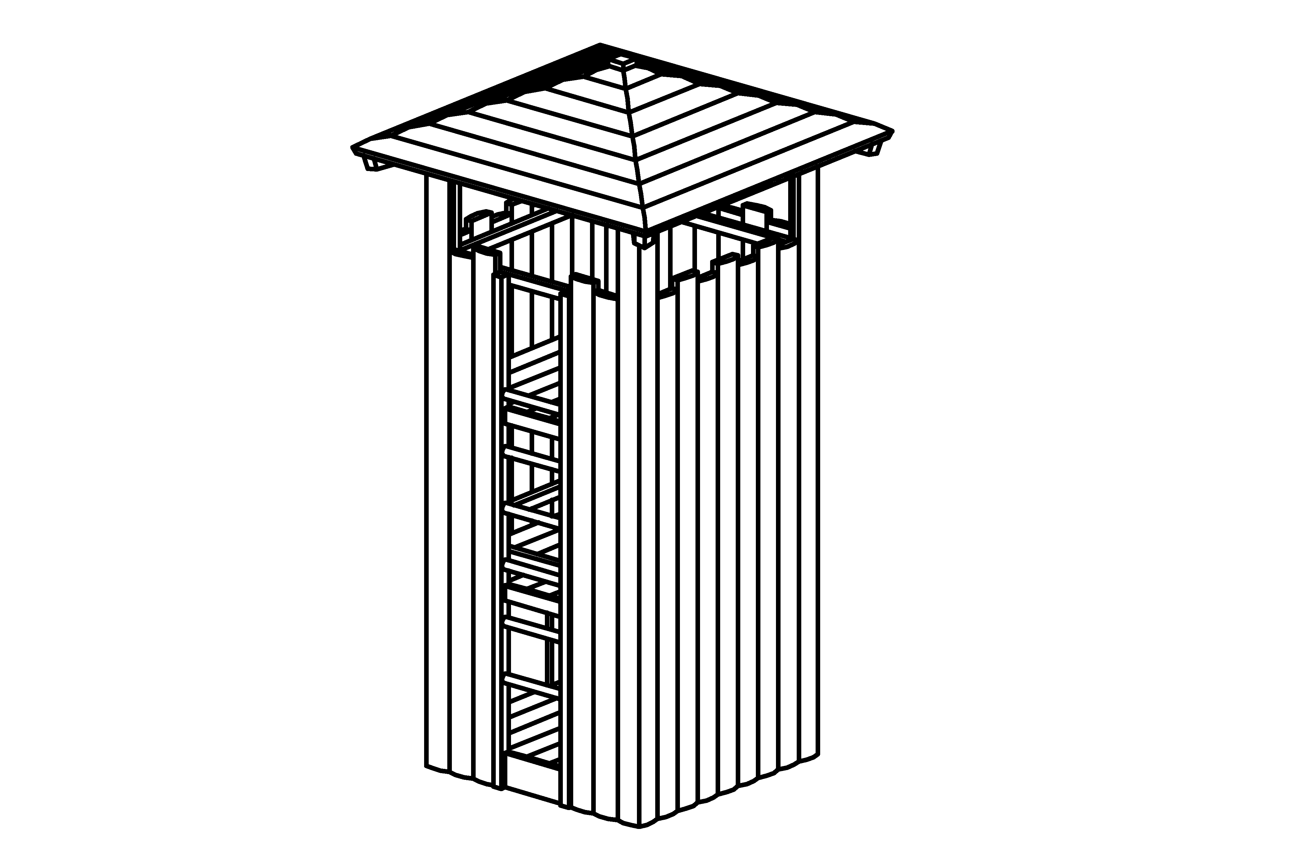 Square Tower with roof, made of larch, total height = 3,70 m