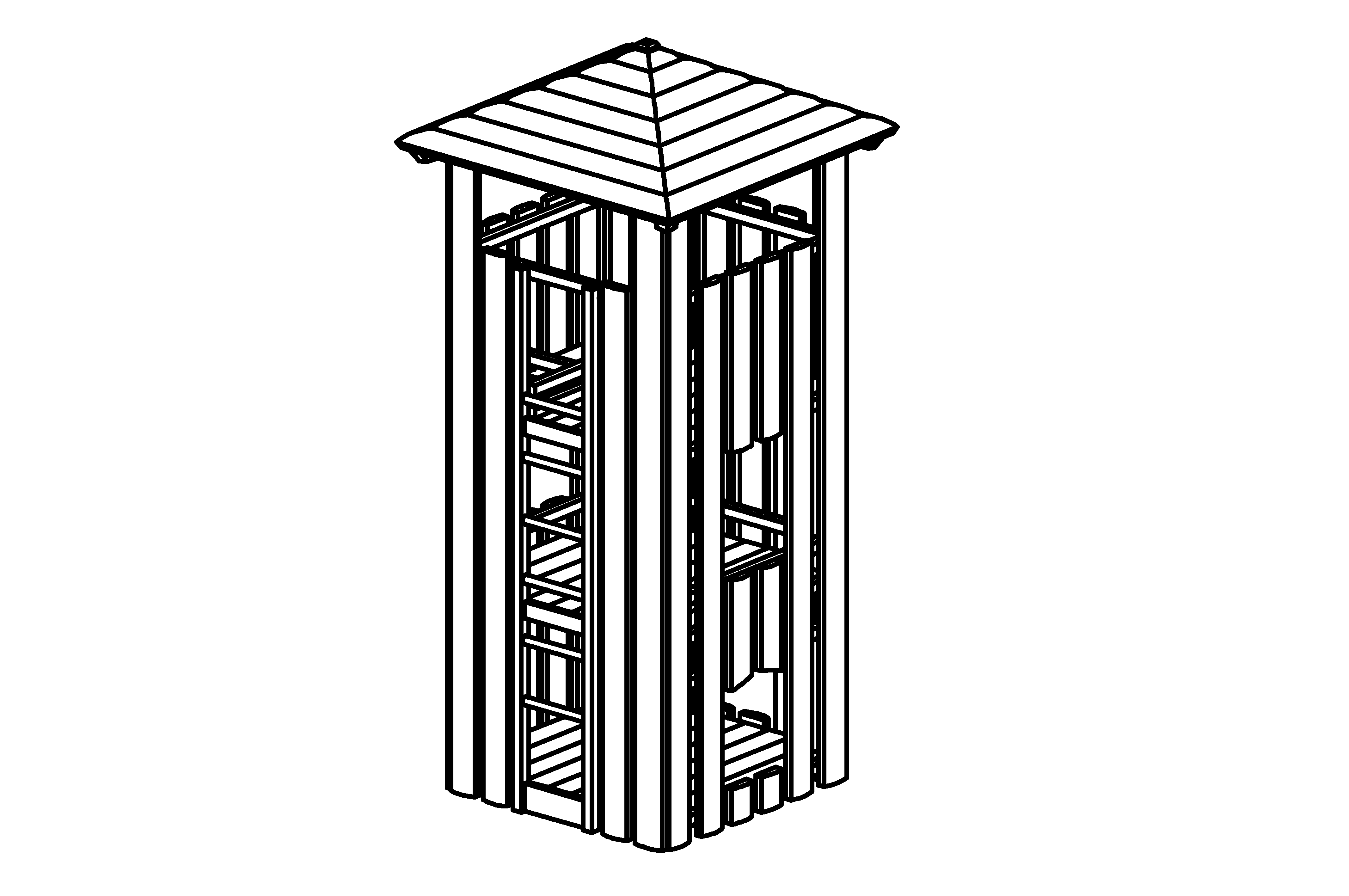 Transparent Tower with roof and steel feet, non-impregnated mountain larch, height = 2m