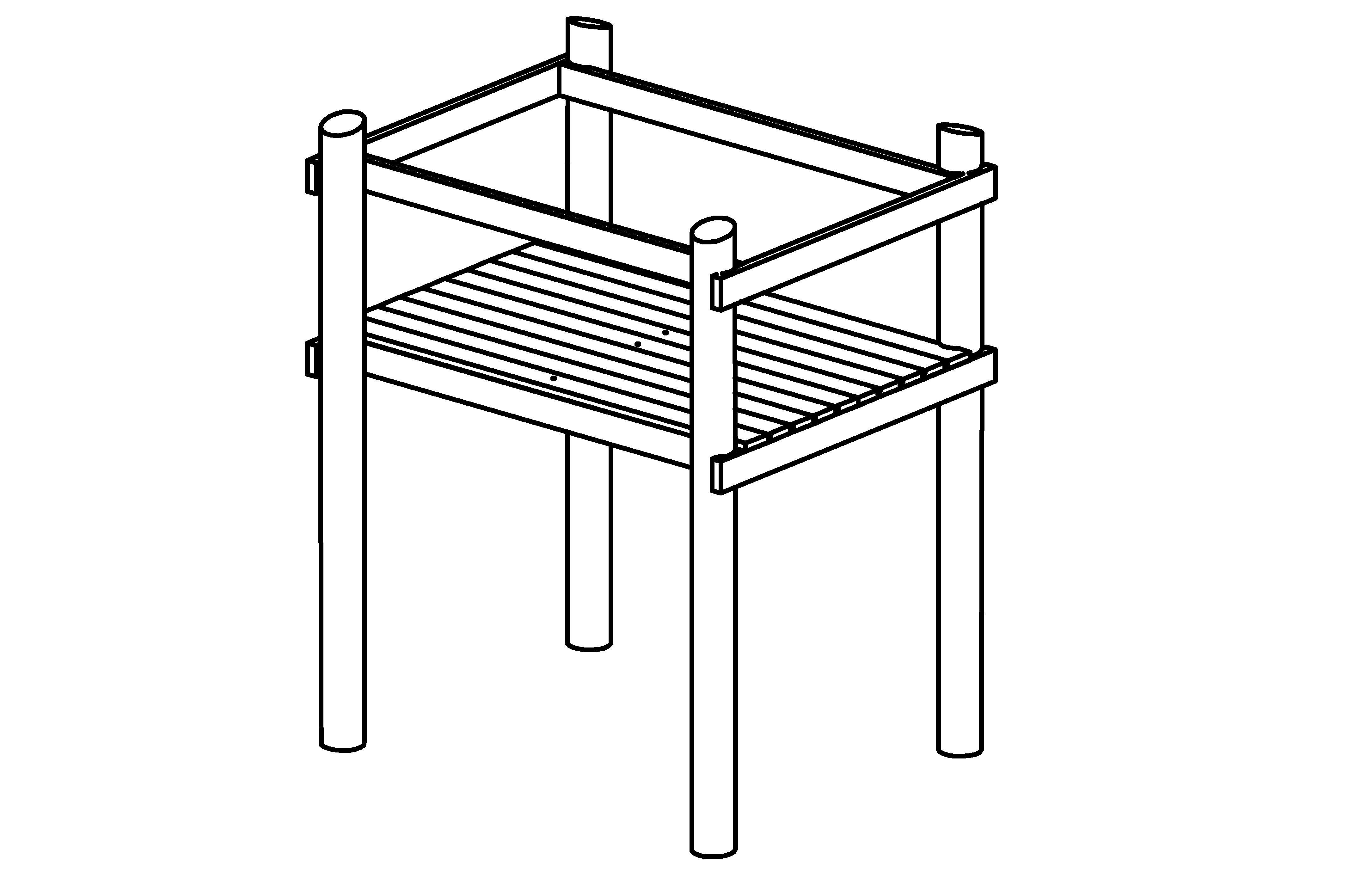 Platform, height = 2.00 m, made of larch with steel feet