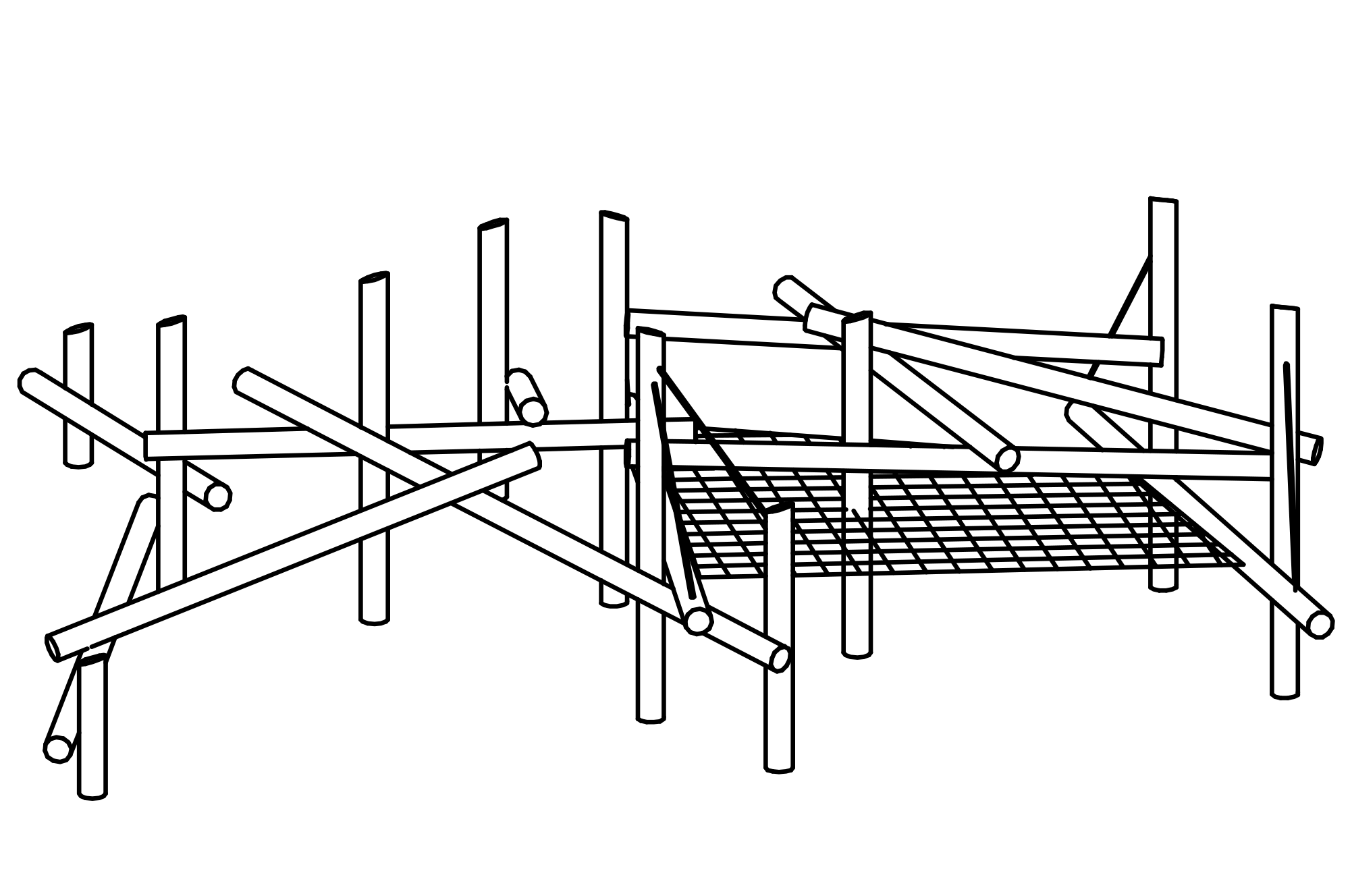 Climbing Structure 06, made of larch has aluminium rope pressing