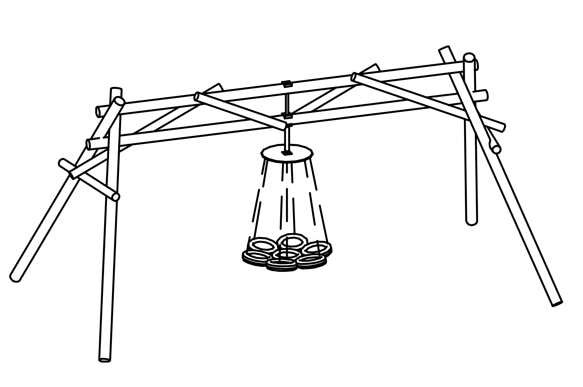 Seesaw-Carousel-Swing with equipment made of non-impregnated mountain larch